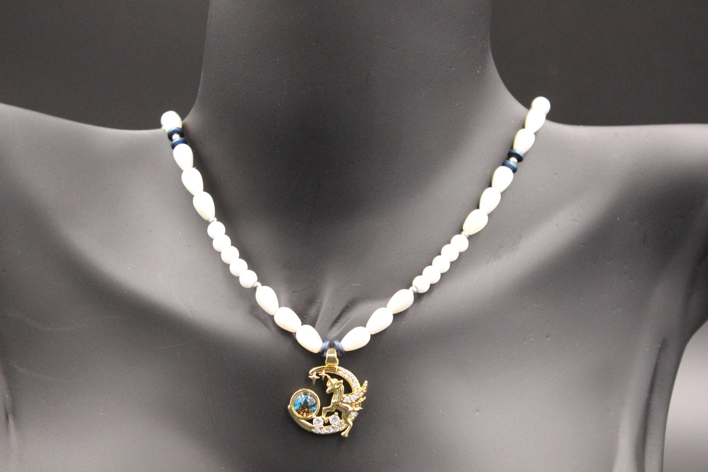 Handmade Pearl-Inspired Necklace with Celestial Pendant – "Moonlit Dream"