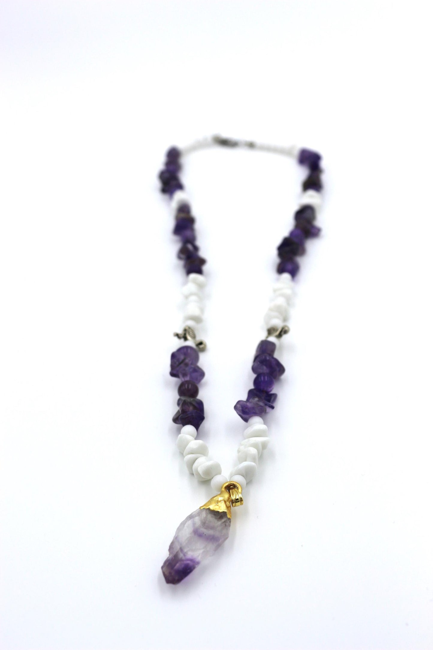 Luxury Women's Necklace | Natural Amethyst & White Agate | Handmade Elegant Jewelry