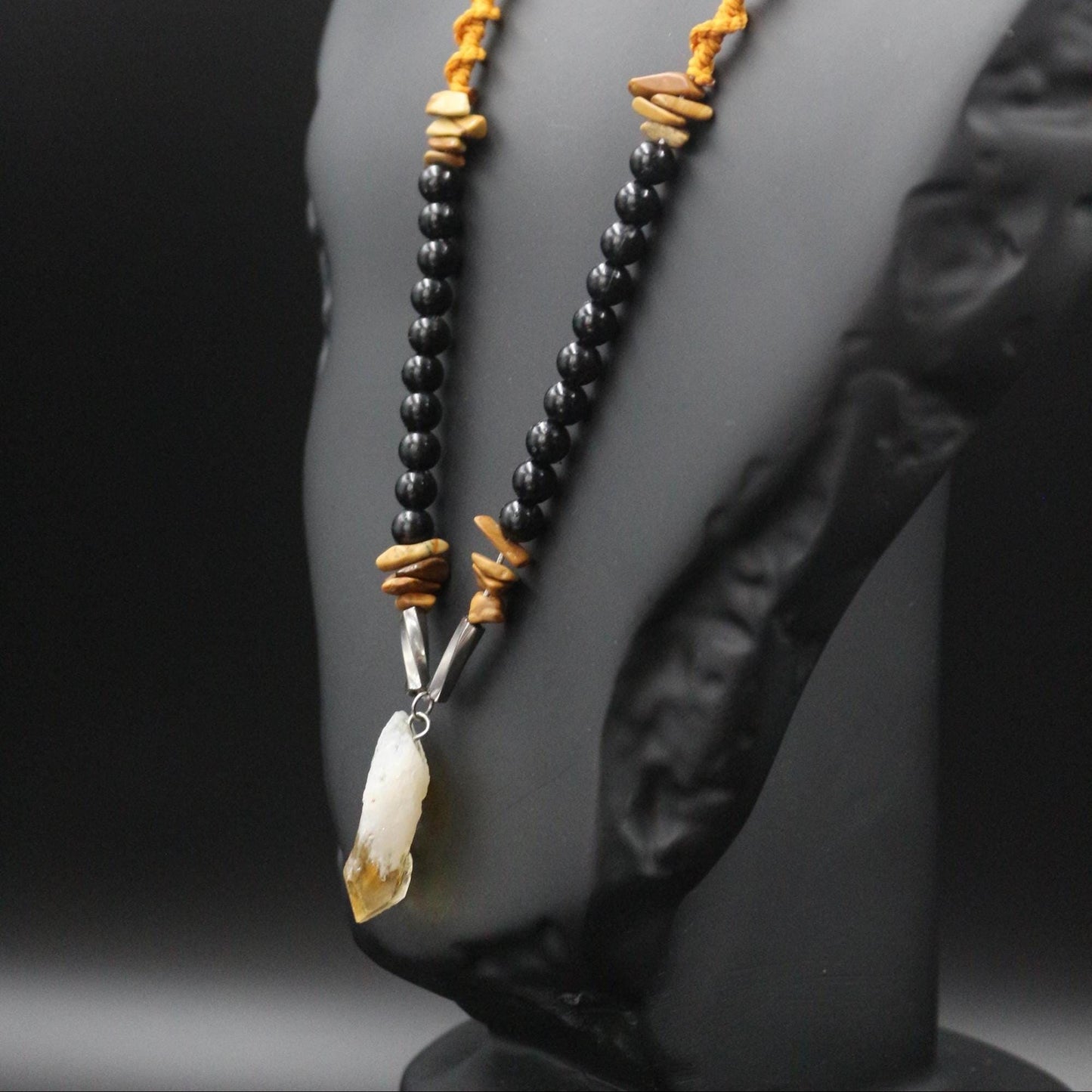 Citrine, Agate and Hand-Woven Necklace - "Sunlight" - Artisan Crafted