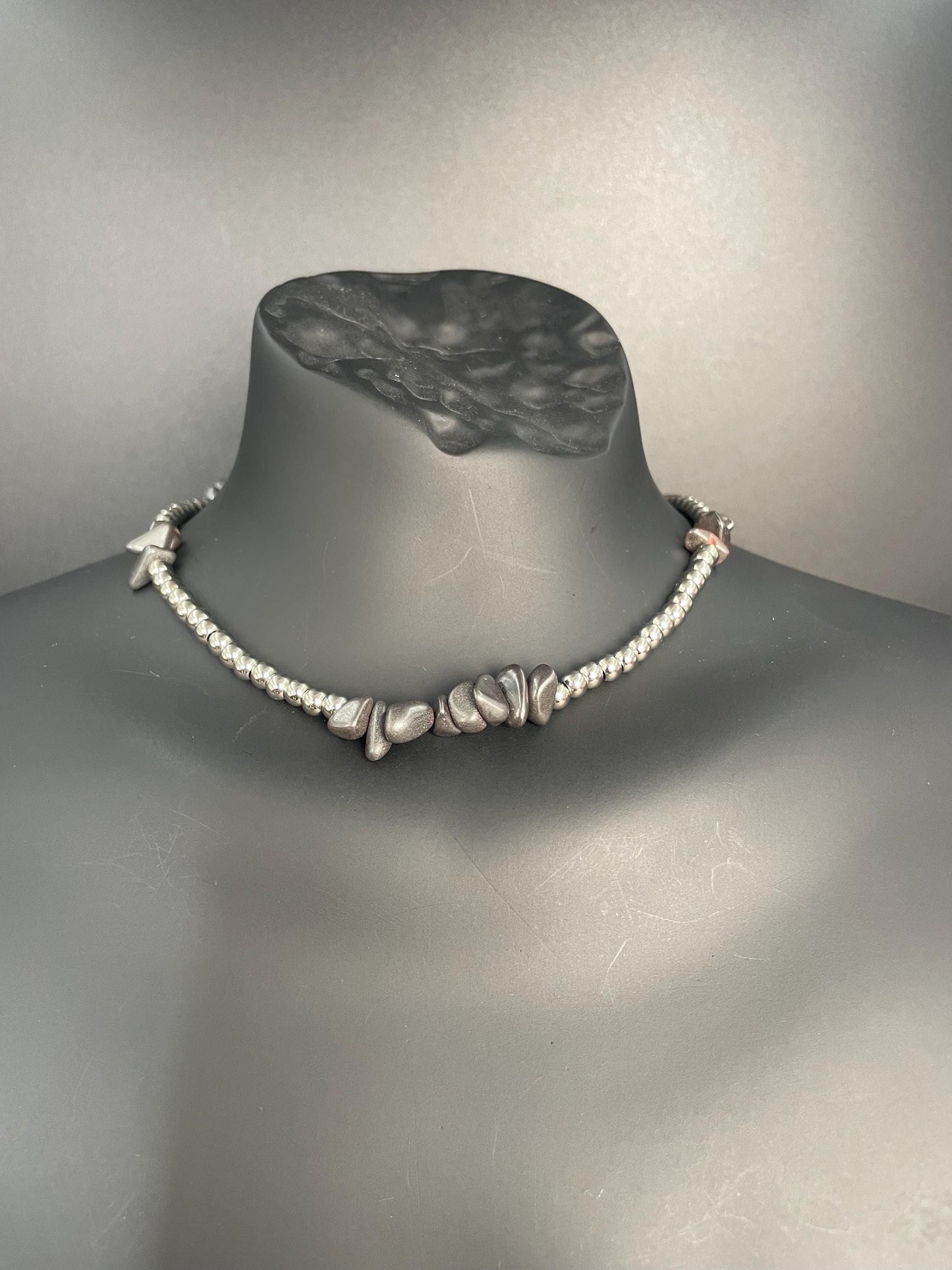 Galactic Hematite & Brass Beaded Necklace – Handcrafted Protection Jewelry