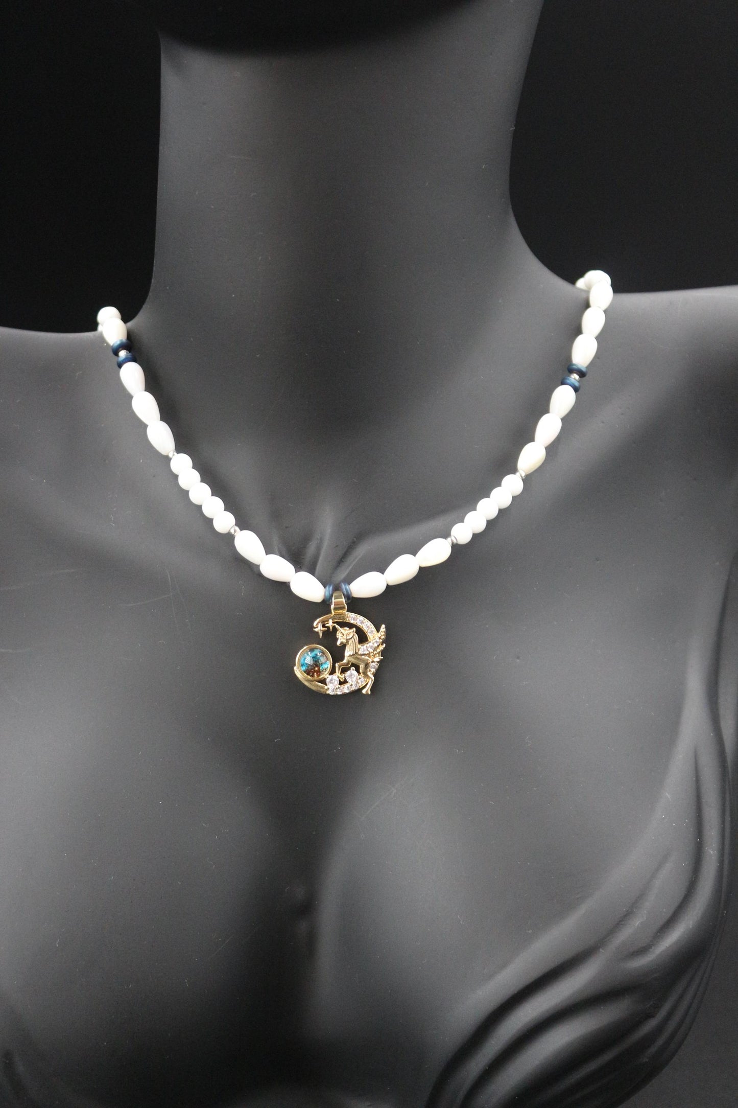 Handmade Pearl-Inspired Necklace with Celestial Pendant – "Moonlit Dream"