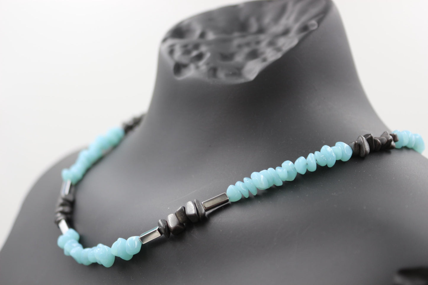 Handmade Aquamarine and Hematite Necklace – Stylish Natural Stone Design, Unisex