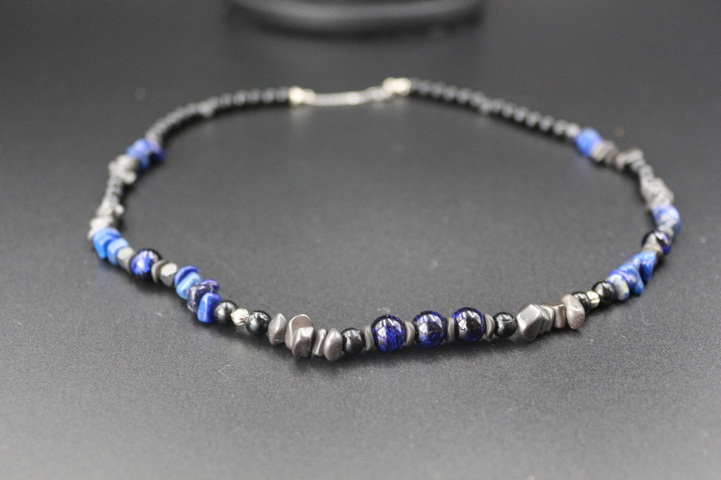 Handcrafted Lapis Lazuli & Hematite Necklace - Original Design, Natural Stones