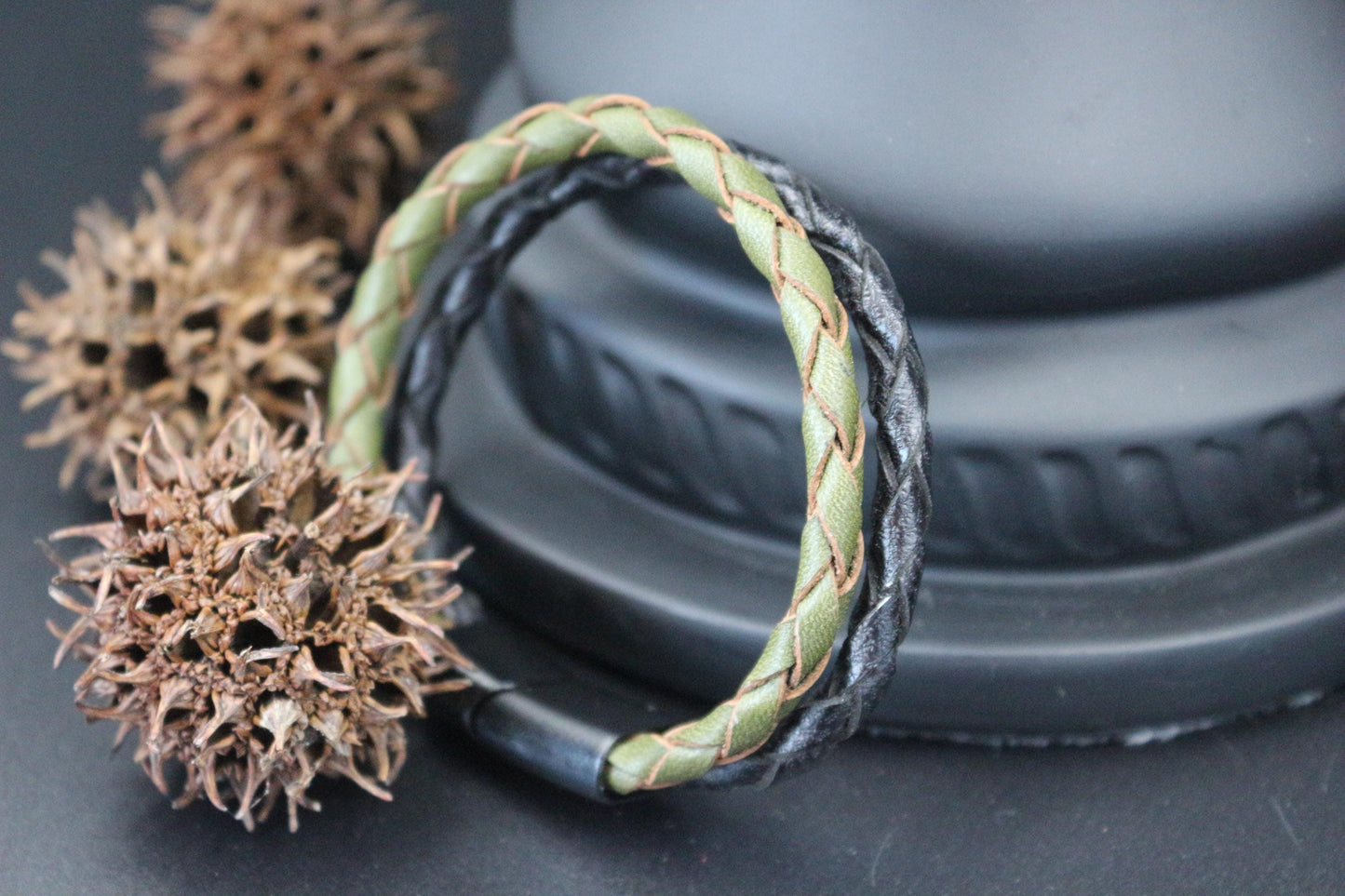 Handmade from Genuine Leather in Casual Style Bracelet Double Braid