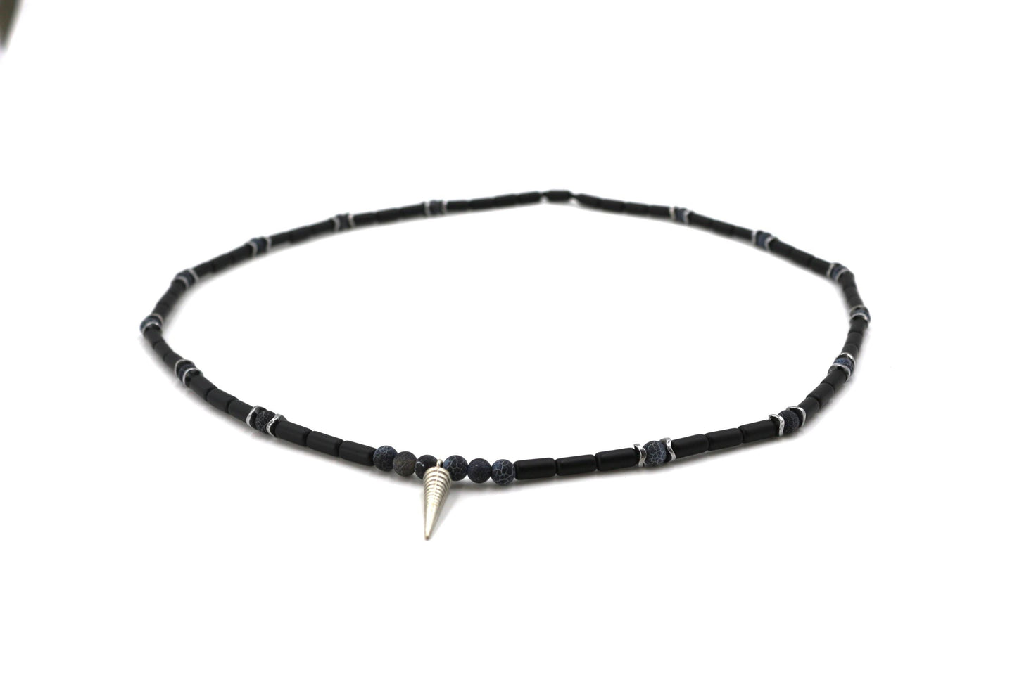 Handmade Necklace with Pendulum – Natural Crab Agate Onyx Stone, Healing Jewelry