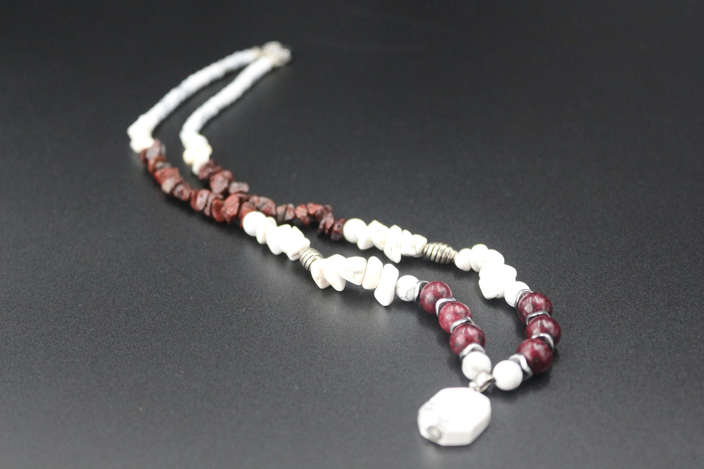 Handmade Howlite and Red Agate Necklace