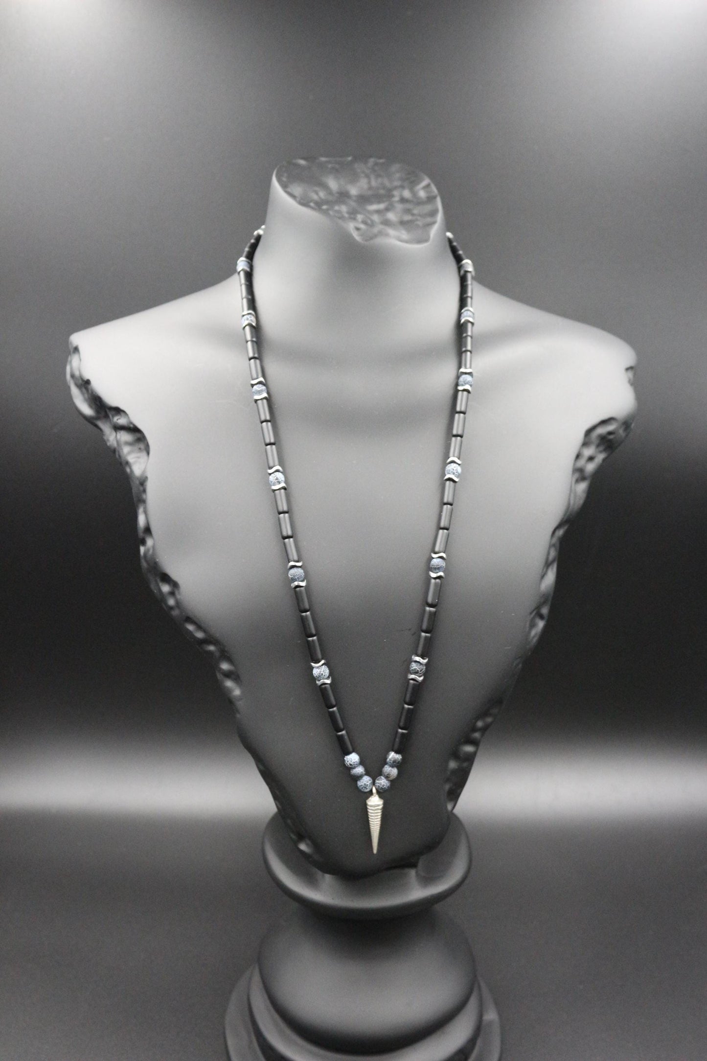 Handmade Necklace with Pendulum – Natural Crab Agate Onyx Stone, Healing Jewelry
