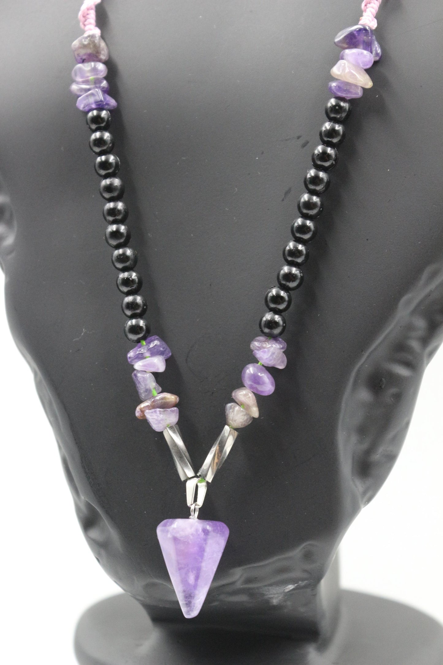 Amethyst - Handmade Necklace, Natural Stones with Exquisite Hand Thread Weaving
