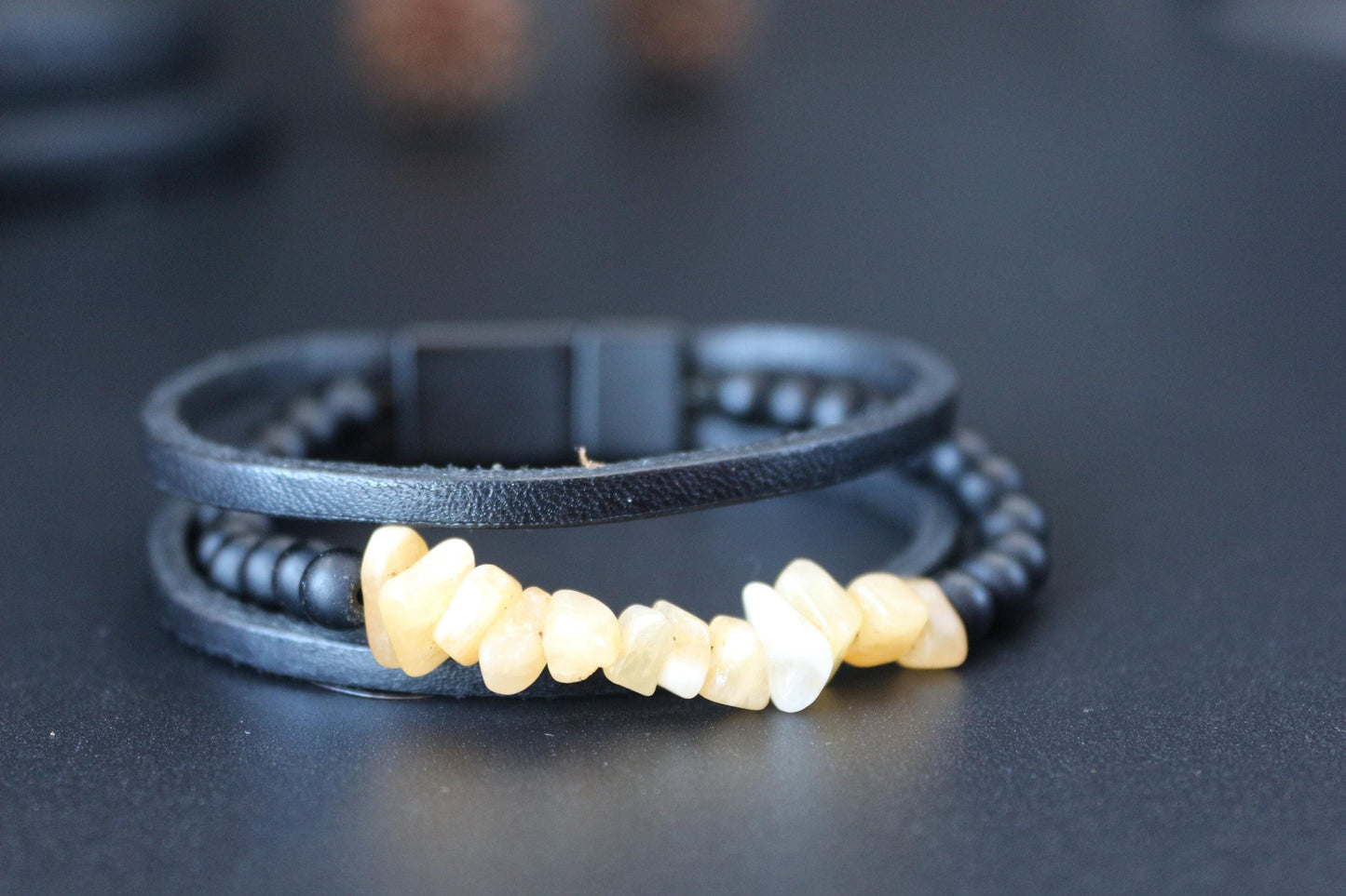 Handmade with Citrine, Black Onyx, and Genuine Leather