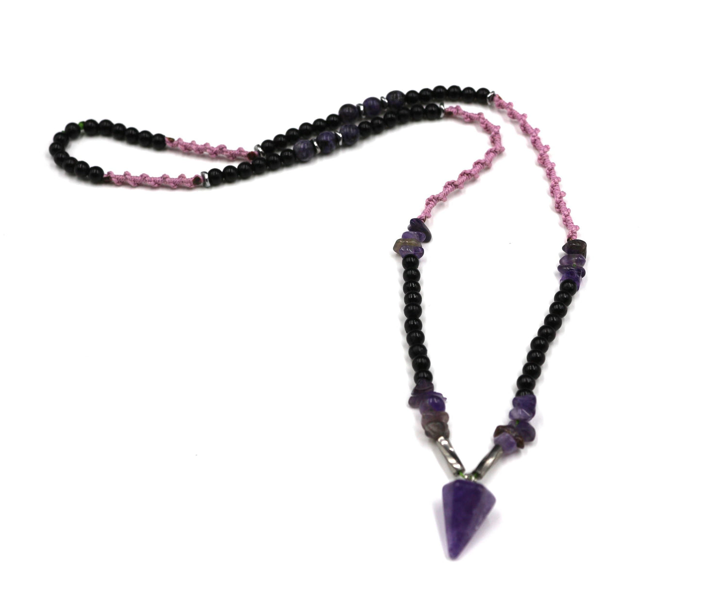 Amethyst - Handmade Necklace, Natural Stones with Exquisite Hand Thread Weaving