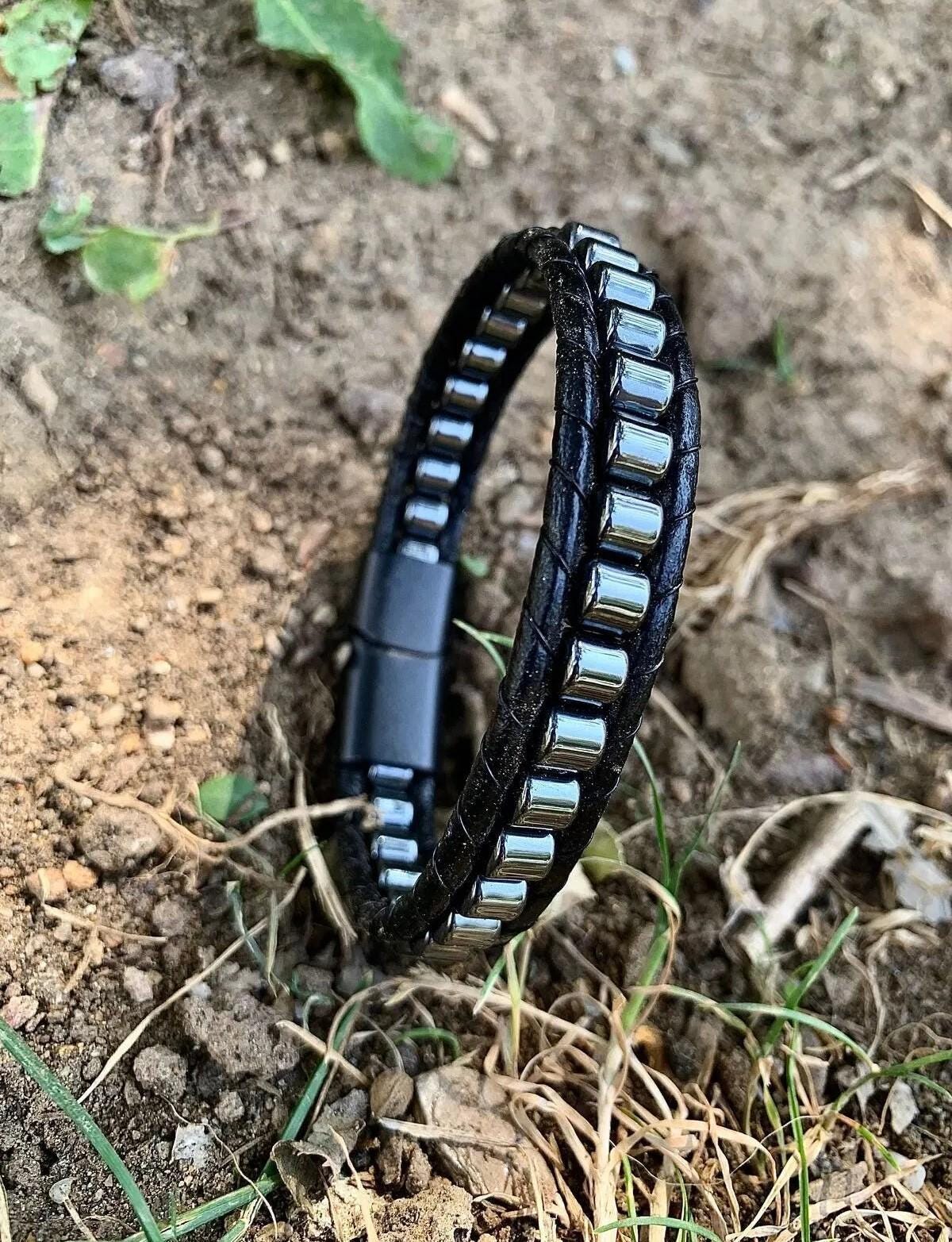 Hematite and Genuine Leather - "Strength and Style" Bracelet