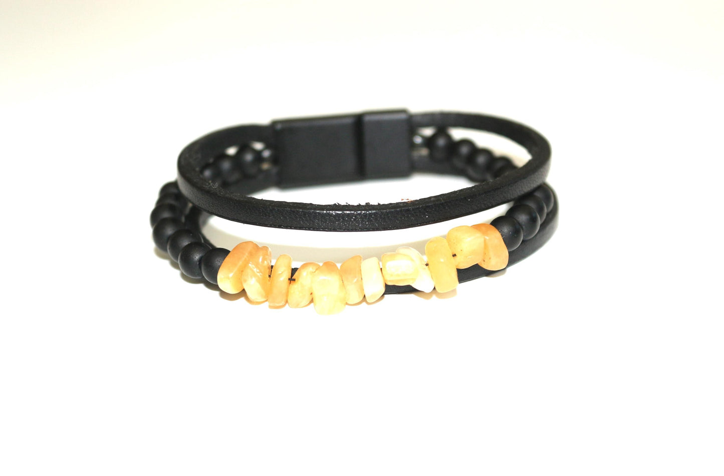 Handmade with Citrine, Black Onyx, and Genuine Leather