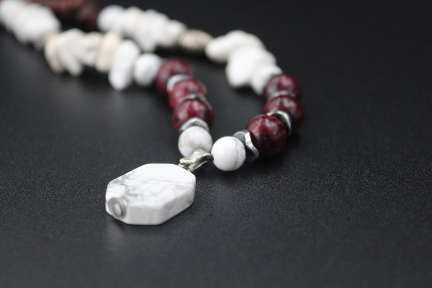 Handmade Howlite and Red Agate Necklace