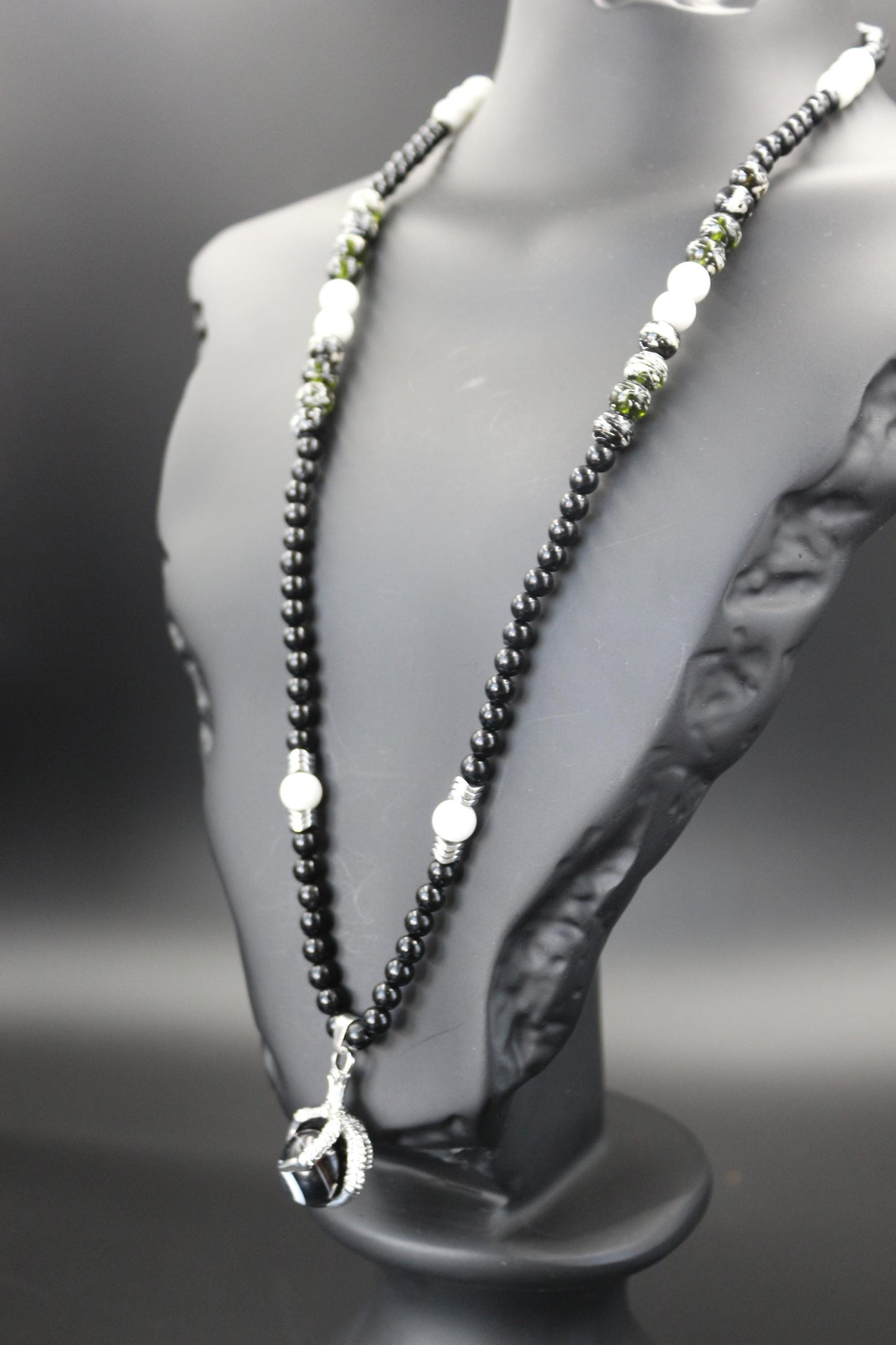 Black Agate Necklace - Handmade, Natural Stone in Eagle Claw