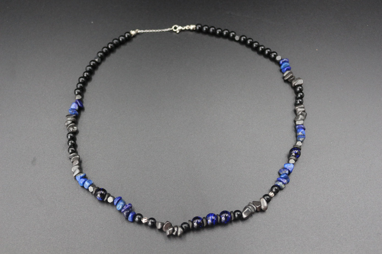 Handcrafted Lapis Lazuli & Hematite Necklace - Original Design, Natural Stones