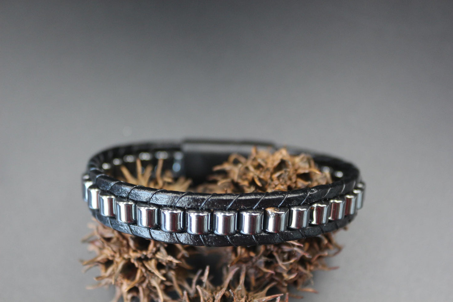 Hematite and Genuine Leather - "Strength and Style" Bracelet