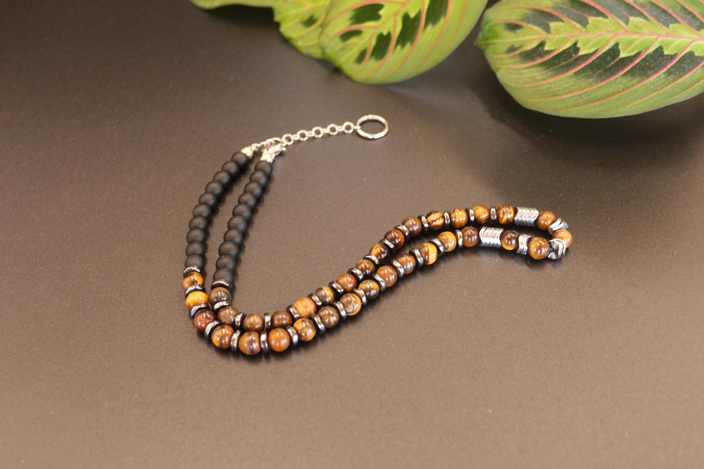 Tiger's Eye, Hematite, and Black Onyx Necklace, Unique Handmade Necklace