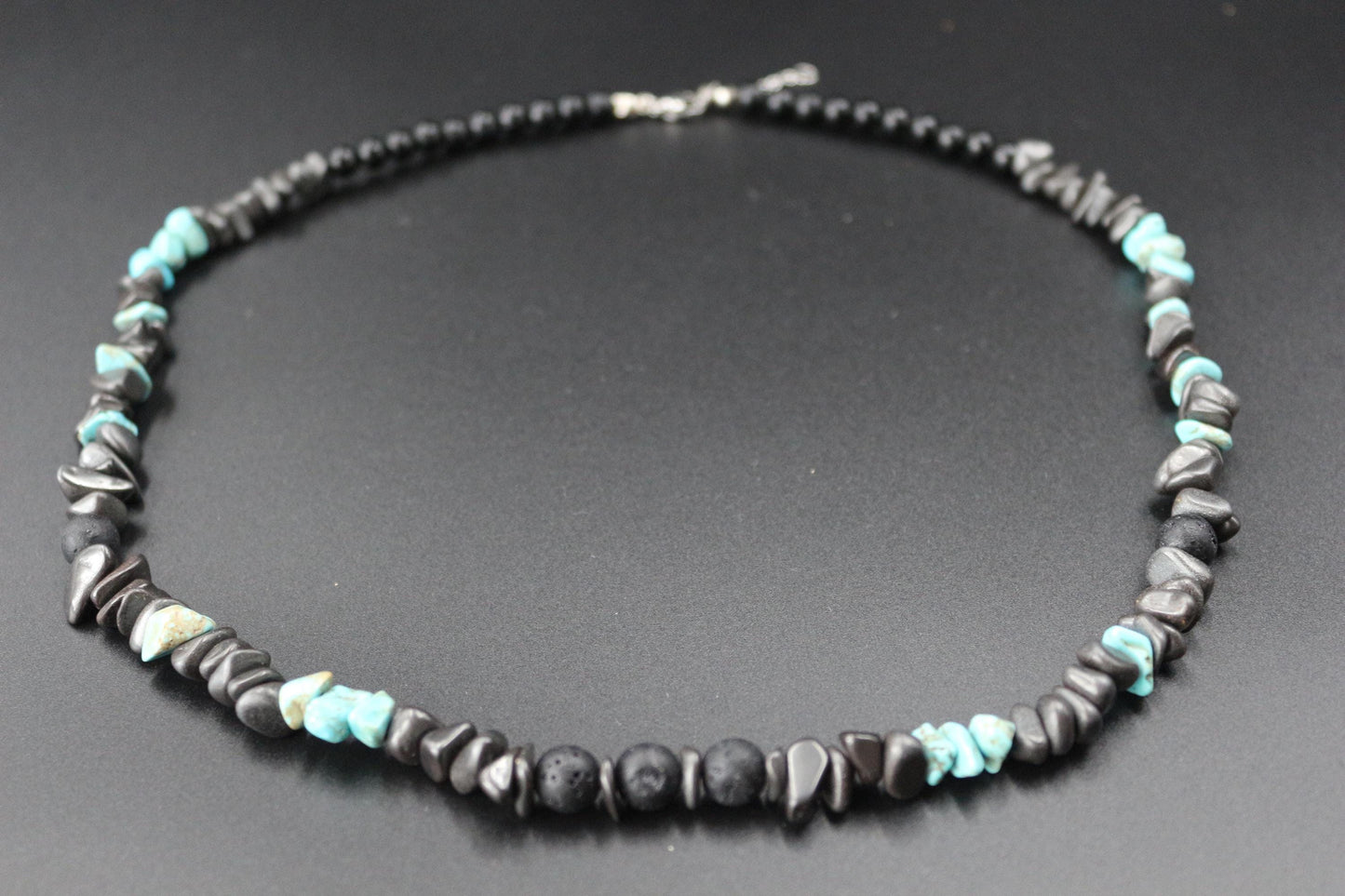 Handmade Lava Stone, Obsidian and Turquoise Necklace
