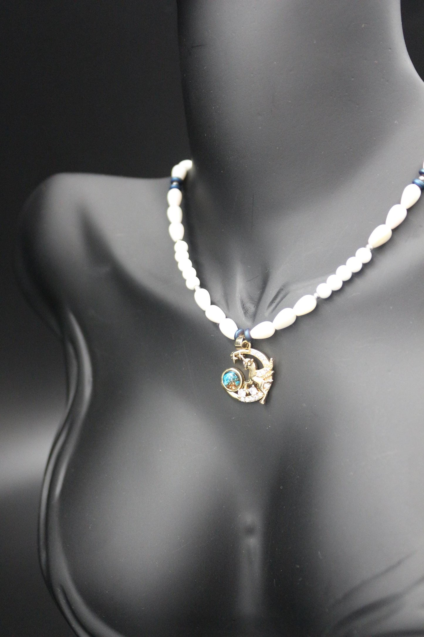Handmade Pearl-Inspired Necklace with Celestial Pendant – "Moonlit Dream"