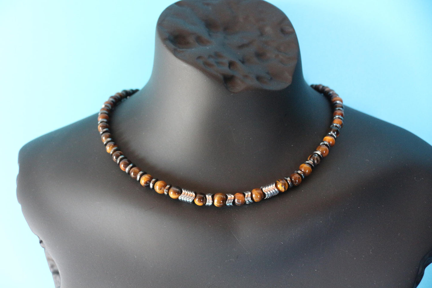 Tiger's Eye, Hematite, and Black Onyx Necklace, Unique Handmade Necklace