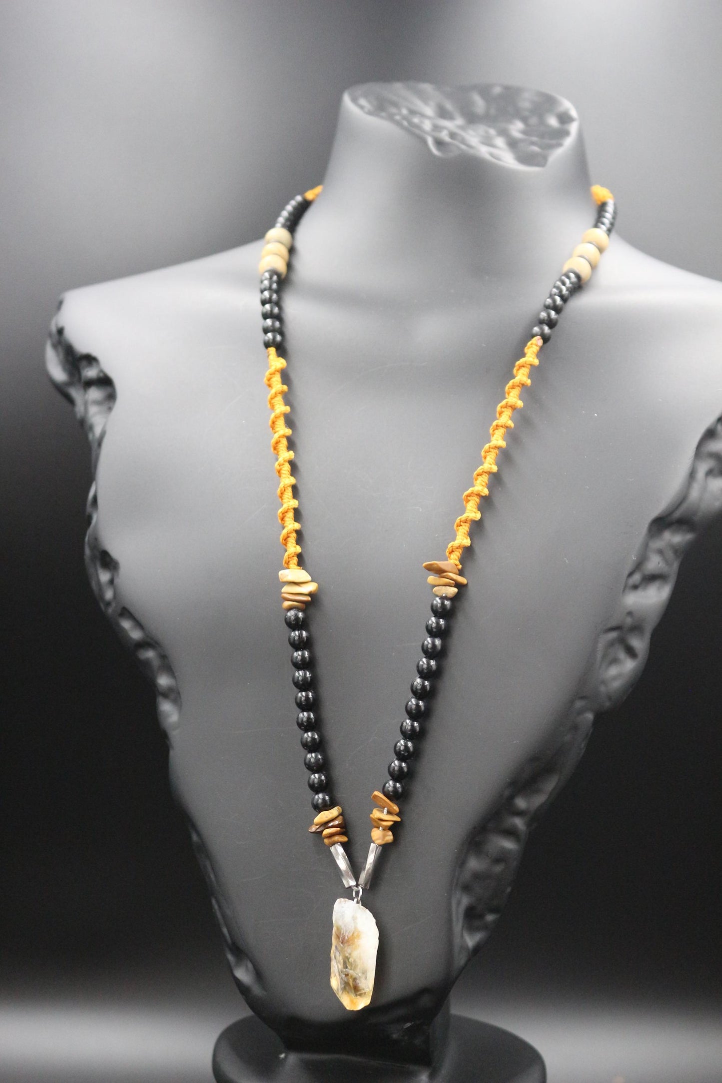 Citrine, Agate and Hand-Woven Necklace - "Sunlight" - Artisan Crafted