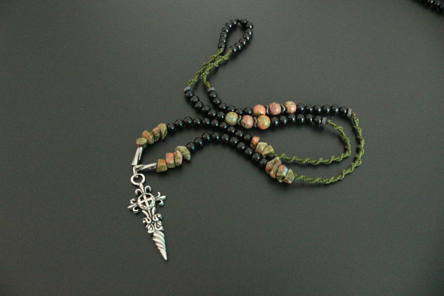 Handmade Unakite Natural Stone Men's Necklace – Special Design, Casual Style, Unique Collection