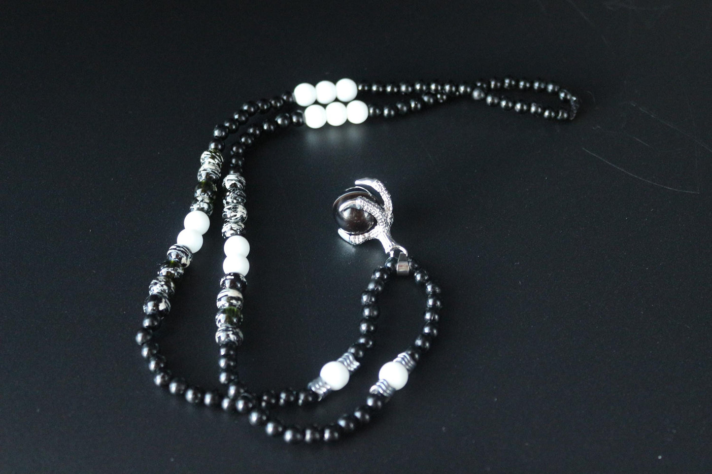 Black Agate Necklace - Handmade, Natural Stone in Eagle Claw