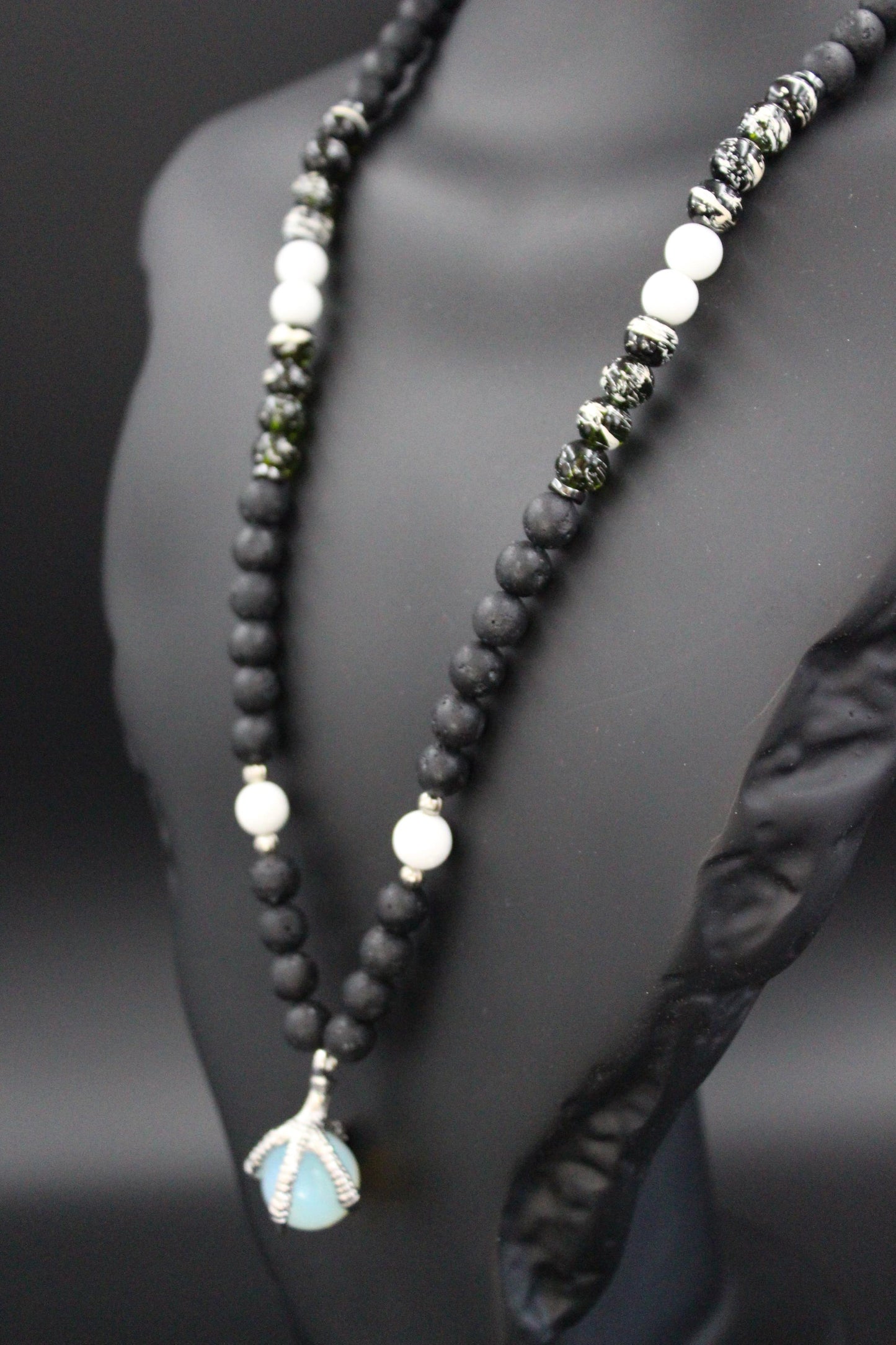 Handmade Volcanic Stone Necklace with 'Bird Claw' Pendant & Opalite – Ethnic Amulet