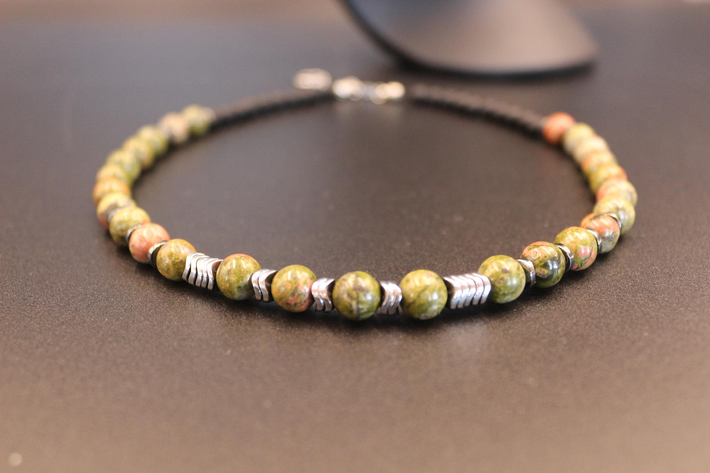 Unakite, Hematite, and Black Onyx Necklace, Unique Handmade Necklace