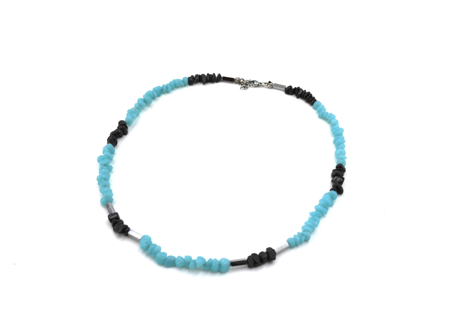 Handmade Aquamarine and Hematite Necklace – Stylish Natural Stone Design, Unisex