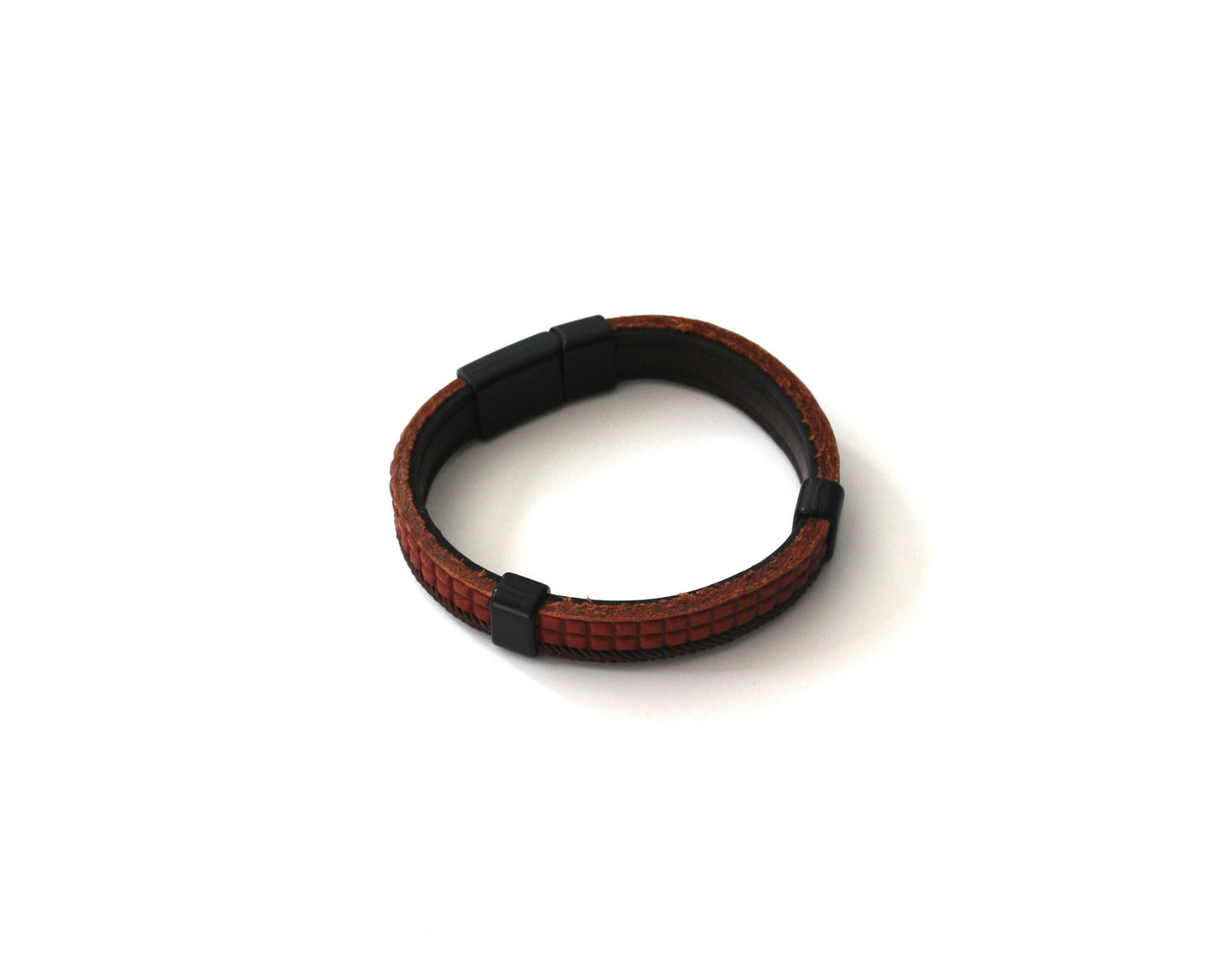 Water Buffalo Genuine Leather Bracelet, Beads, Wood and Coconut Shell