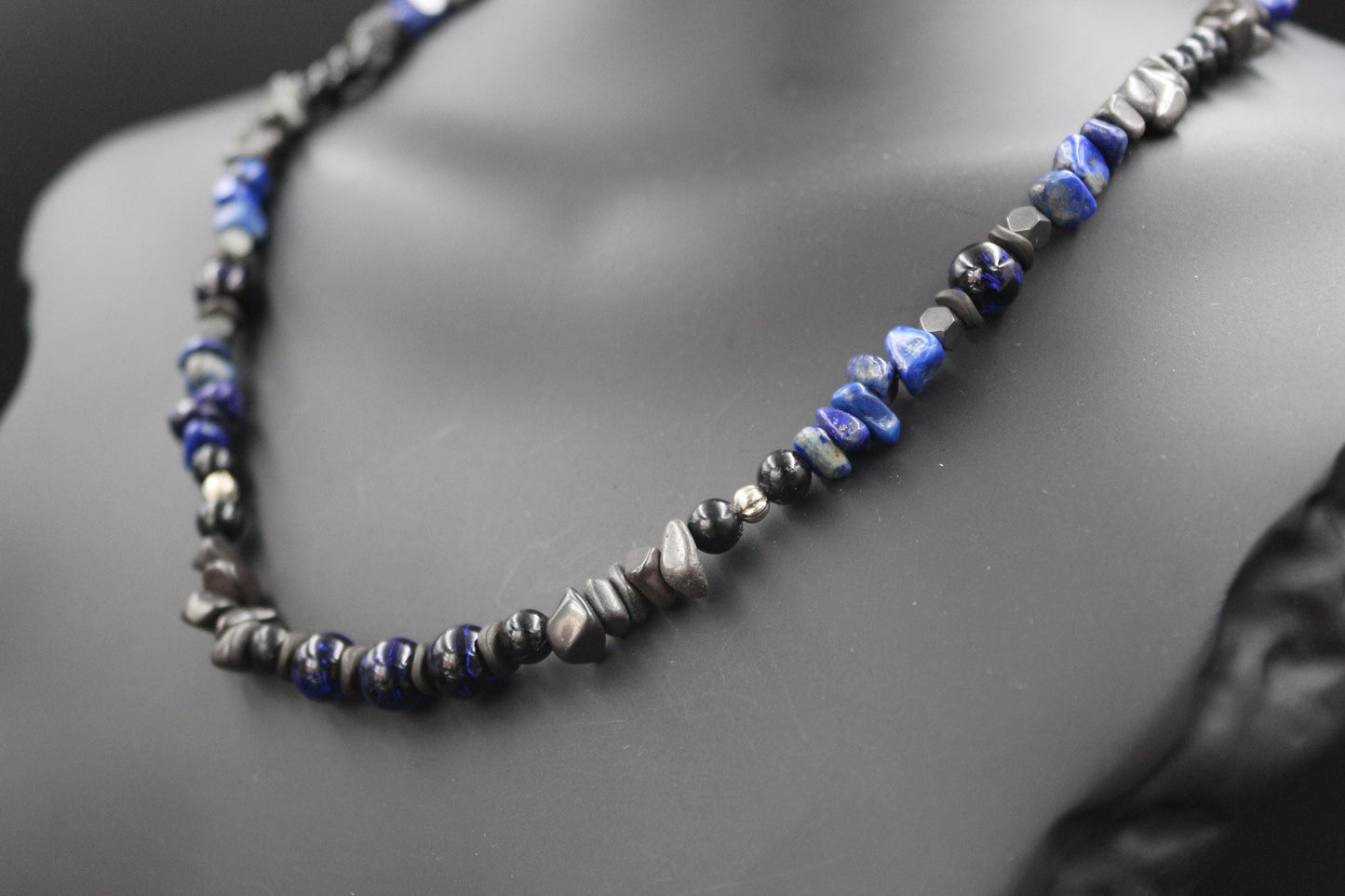 Handcrafted Lapis Lazuli & Hematite Necklace - Original Design, Natural Stones
