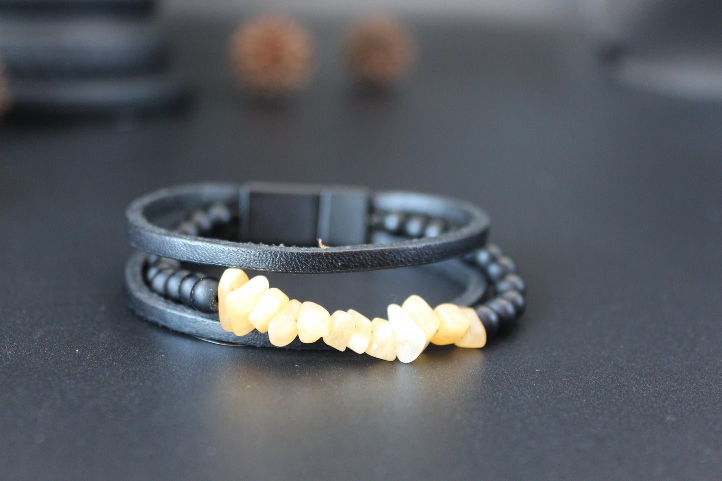 Handmade with Citrine, Black Onyx, and Genuine Leather