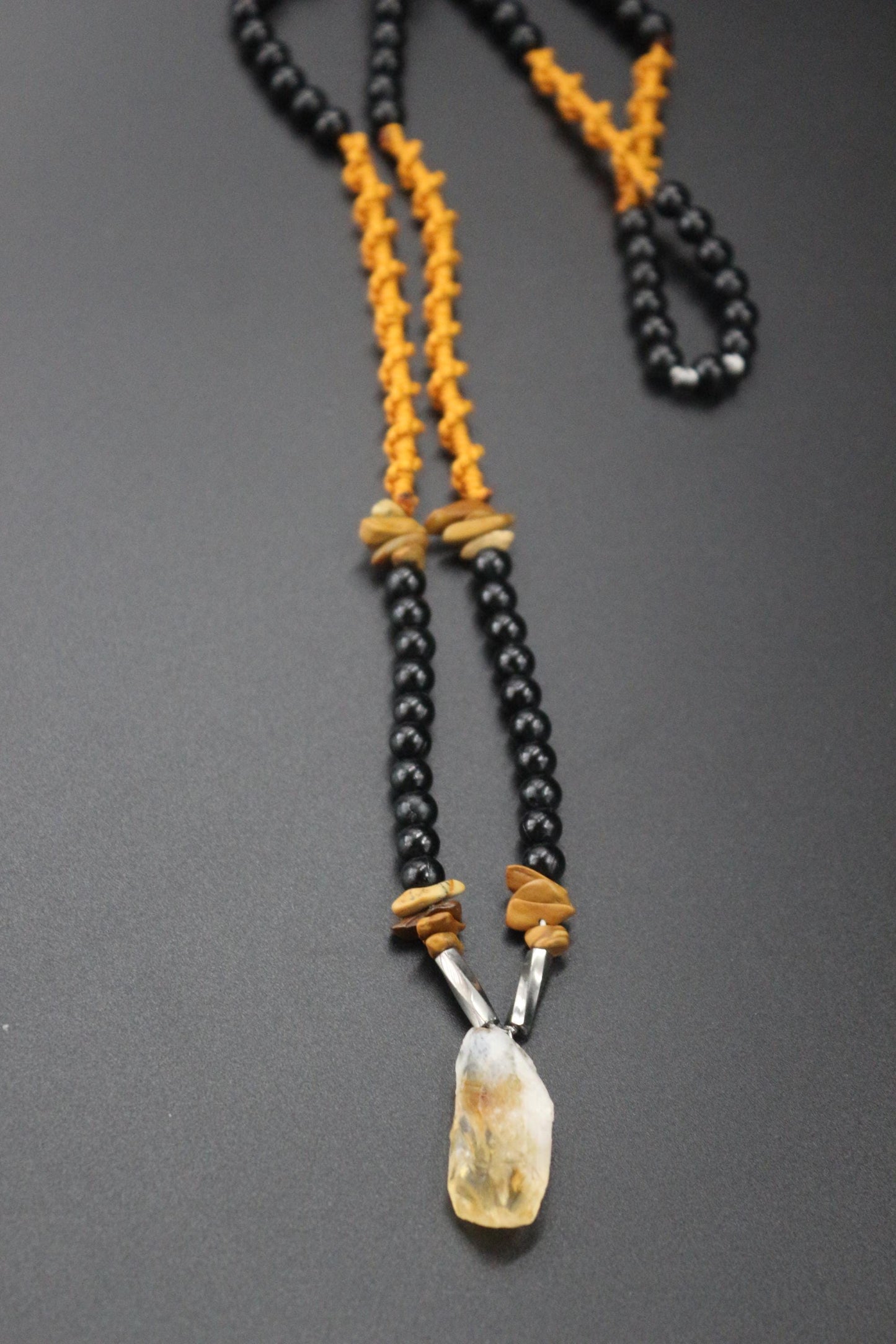 Citrine, Agate and Hand-Woven Necklace - "Sunlight" - Artisan Crafted