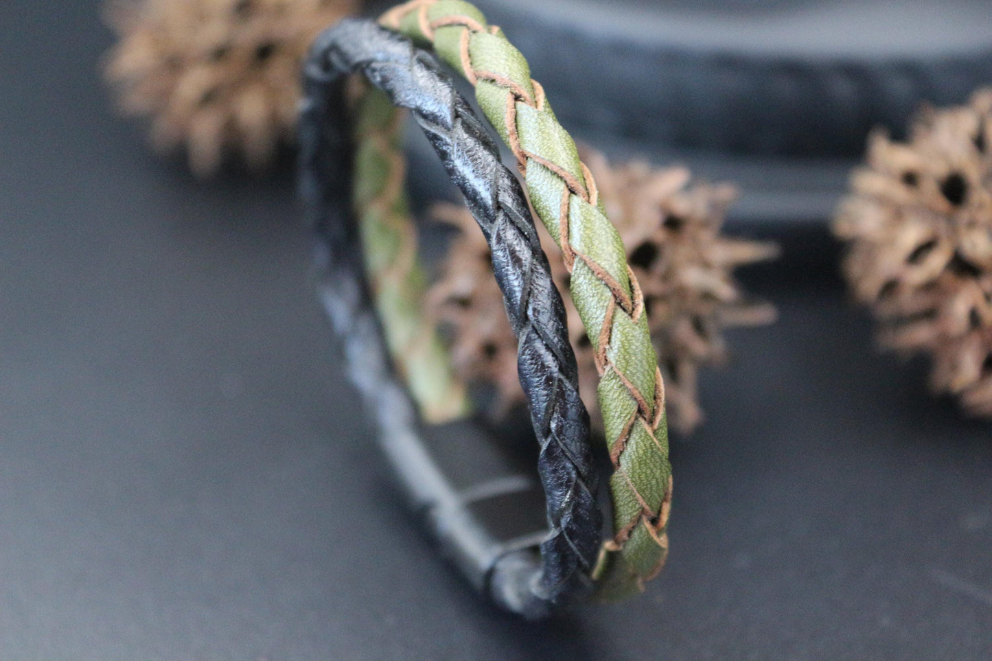 Handmade from Genuine Leather in Casual Style Bracelet Double Braid