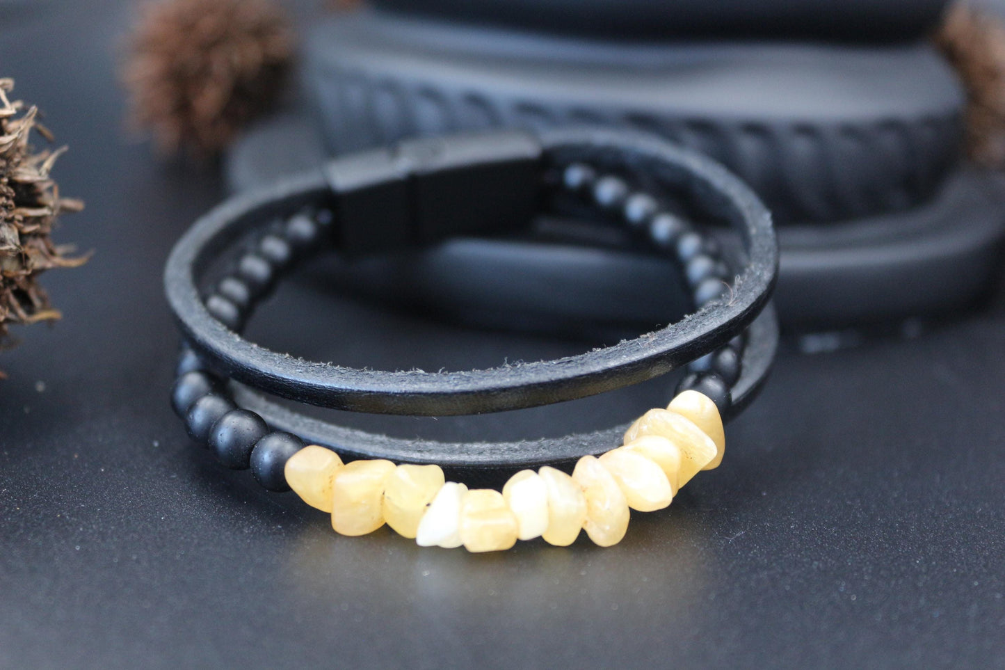 Handmade with Citrine, Black Onyx, and Genuine Leather