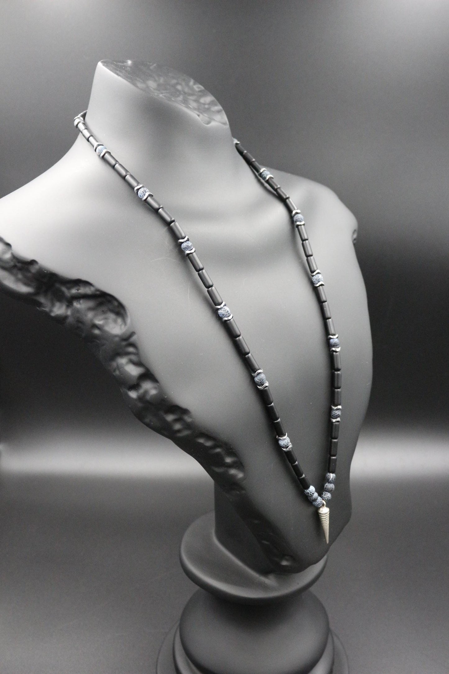 Handmade Necklace with Pendulum – Natural Crab Agate Onyx Stone, Healing Jewelry