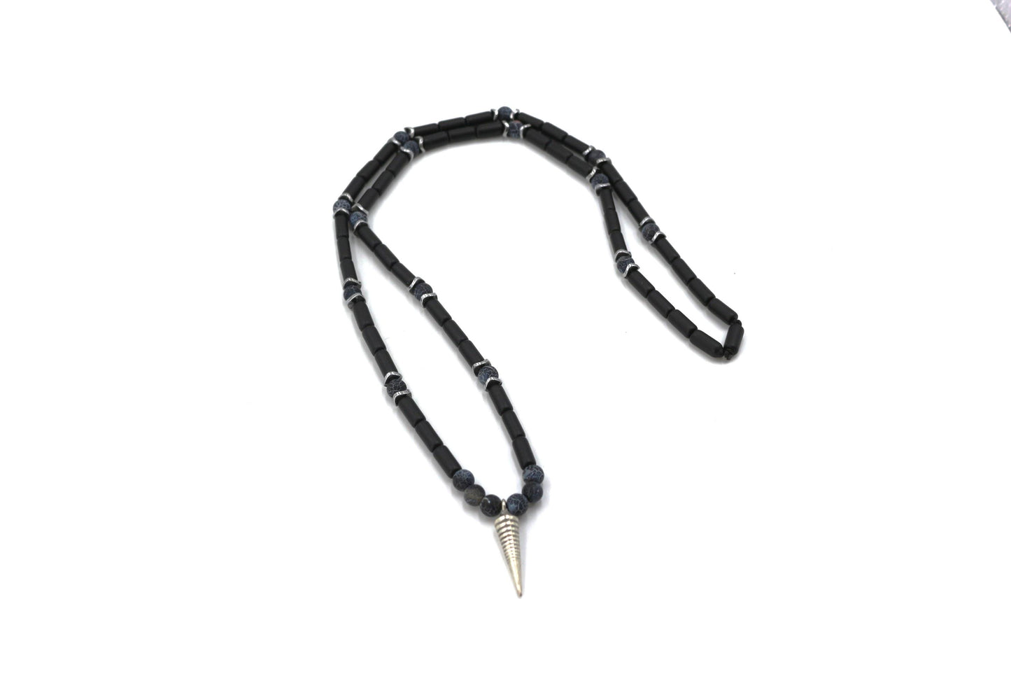Handmade Necklace with Pendulum – Natural Crab Agate Onyx Stone, Healing Jewelry