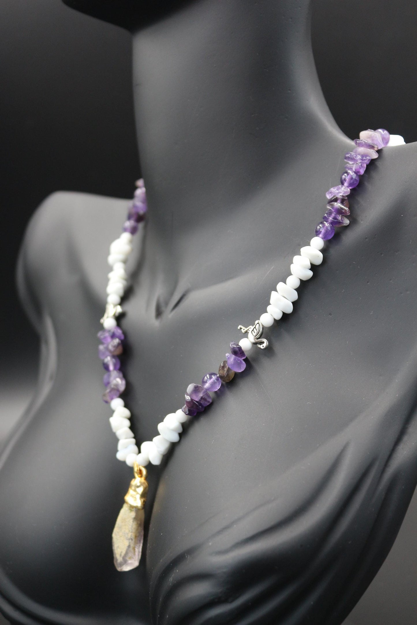 Luxury Women's Necklace | Natural Amethyst & White Agate | Handmade Elegant Jewelry