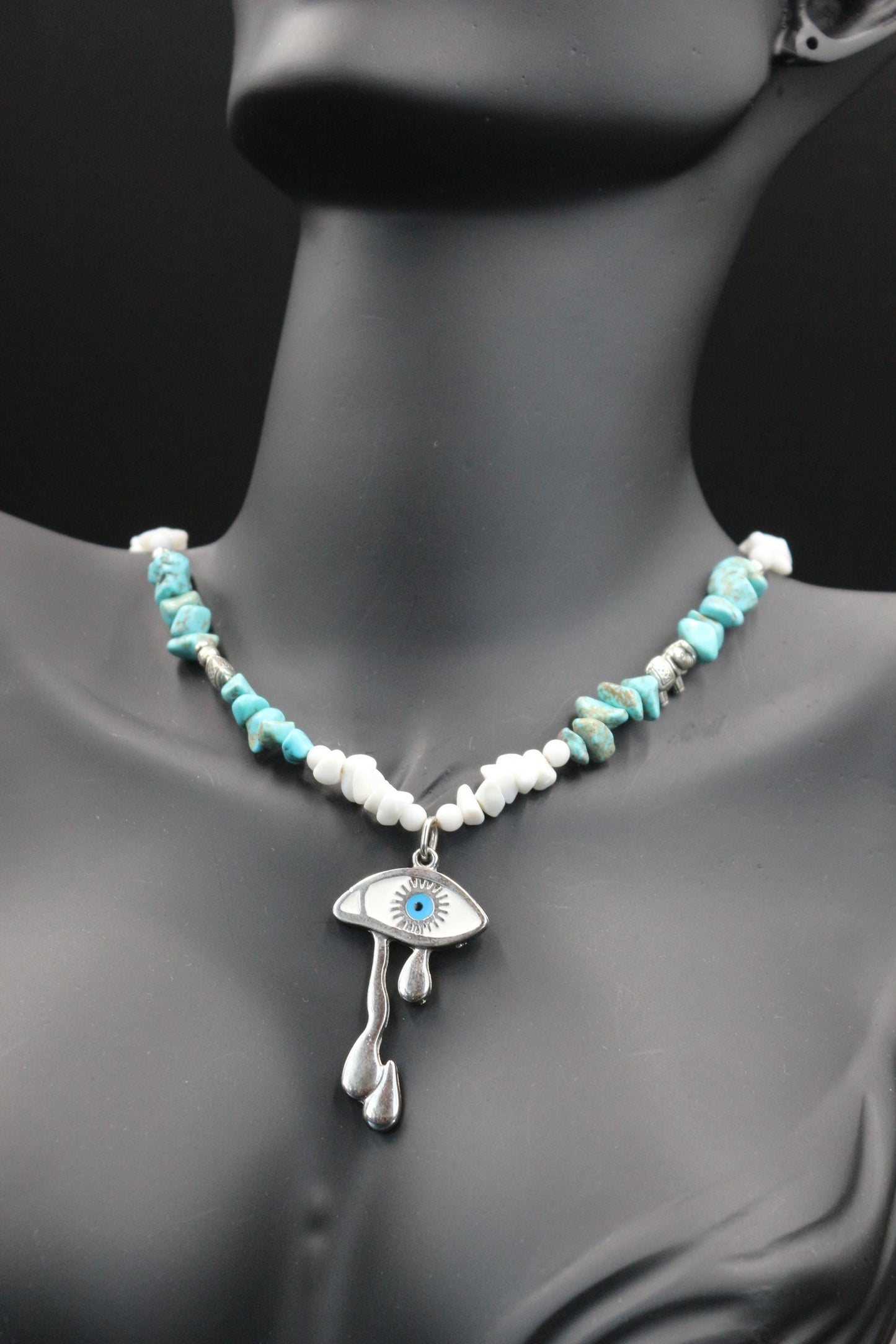 Handmade Turquoise & Howlite Necklace – Eye Protection Amulet, Boho Spiritual Jewelry