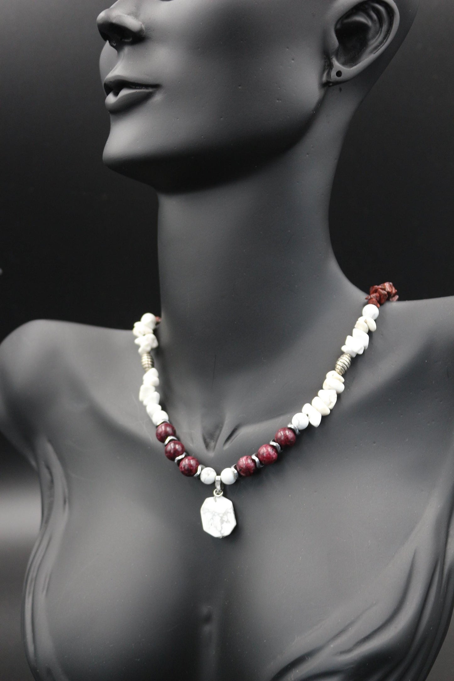Handmade Howlite and Red Agate Necklace