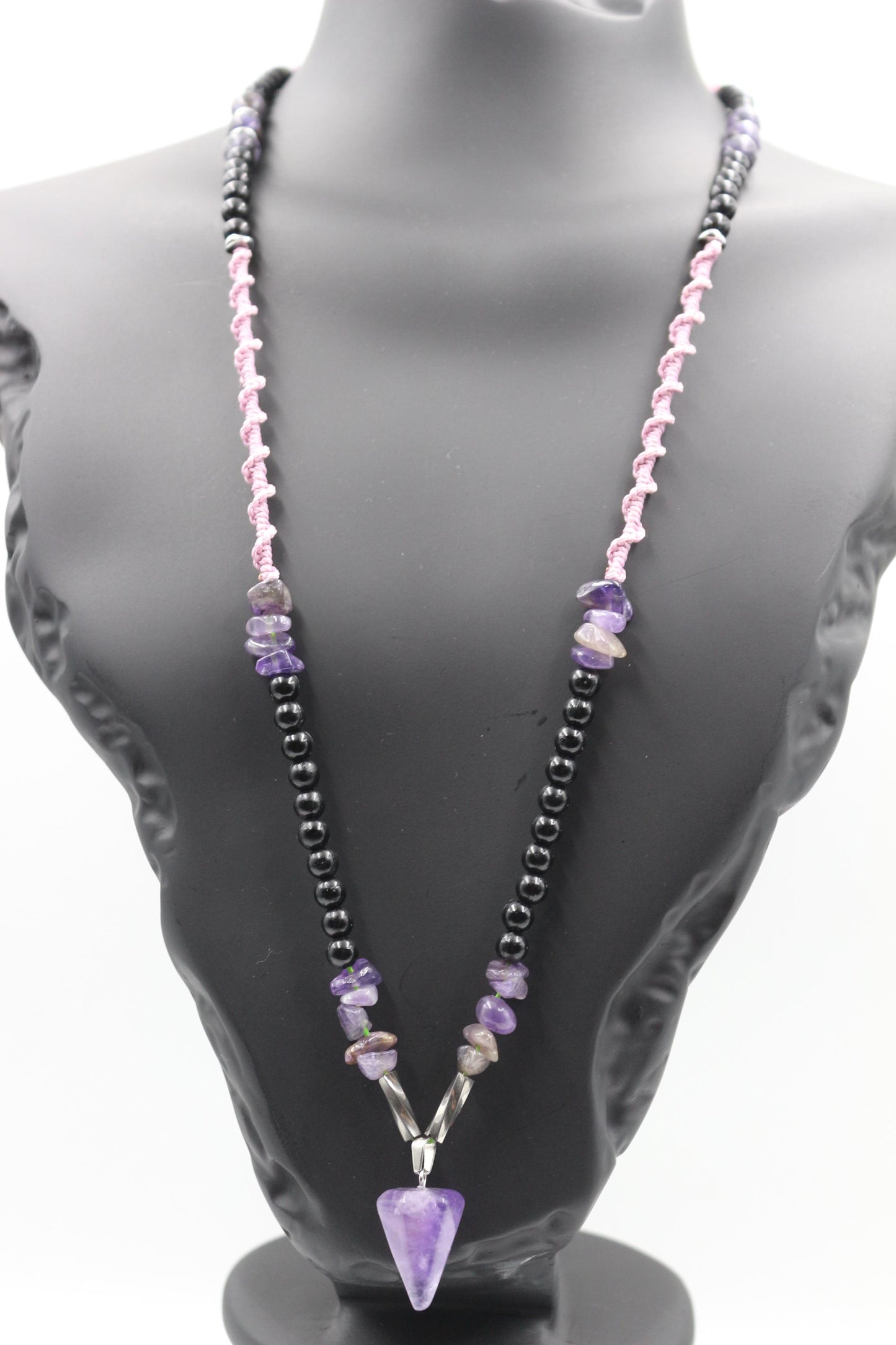 Amethyst - Handmade Necklace, Natural Stones with Exquisite Hand Thread Weaving