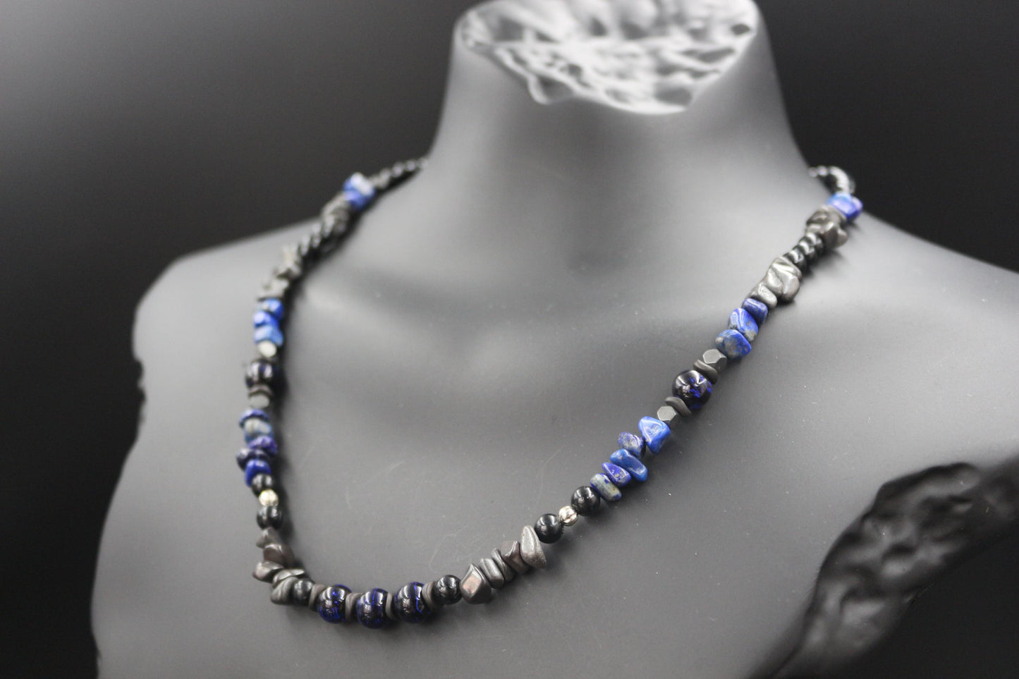 Handcrafted Lapis Lazuli & Hematite Necklace - Original Design, Natural Stones