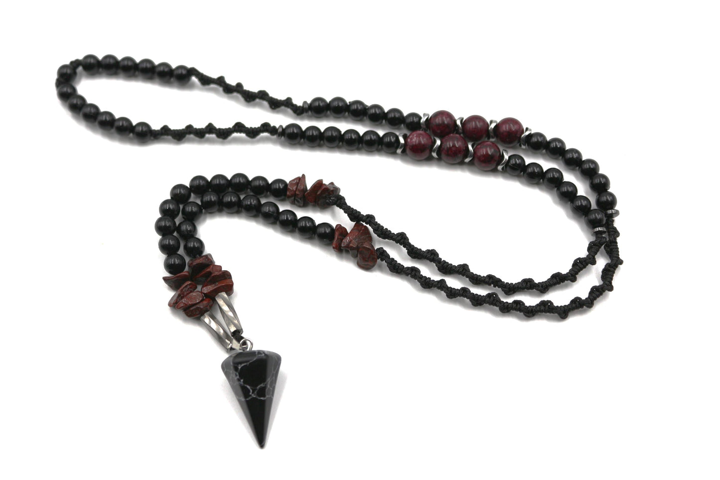 Handmade Obsidian and Red Garnet Necklace with Unique Design