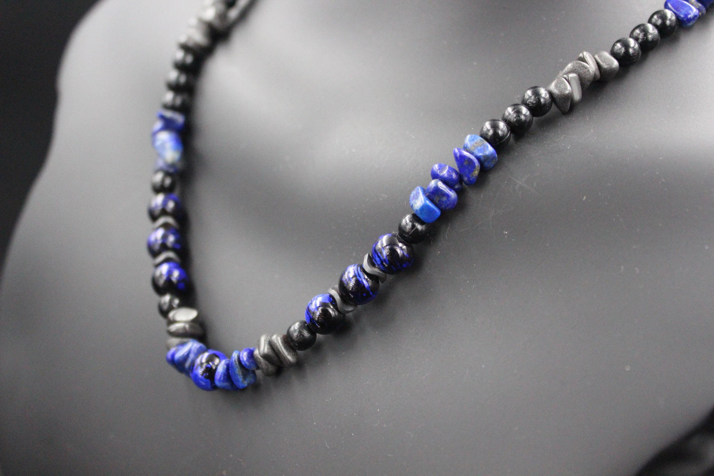 Hematite and Lapis Lazuli Necklace - Handmade, Original Design