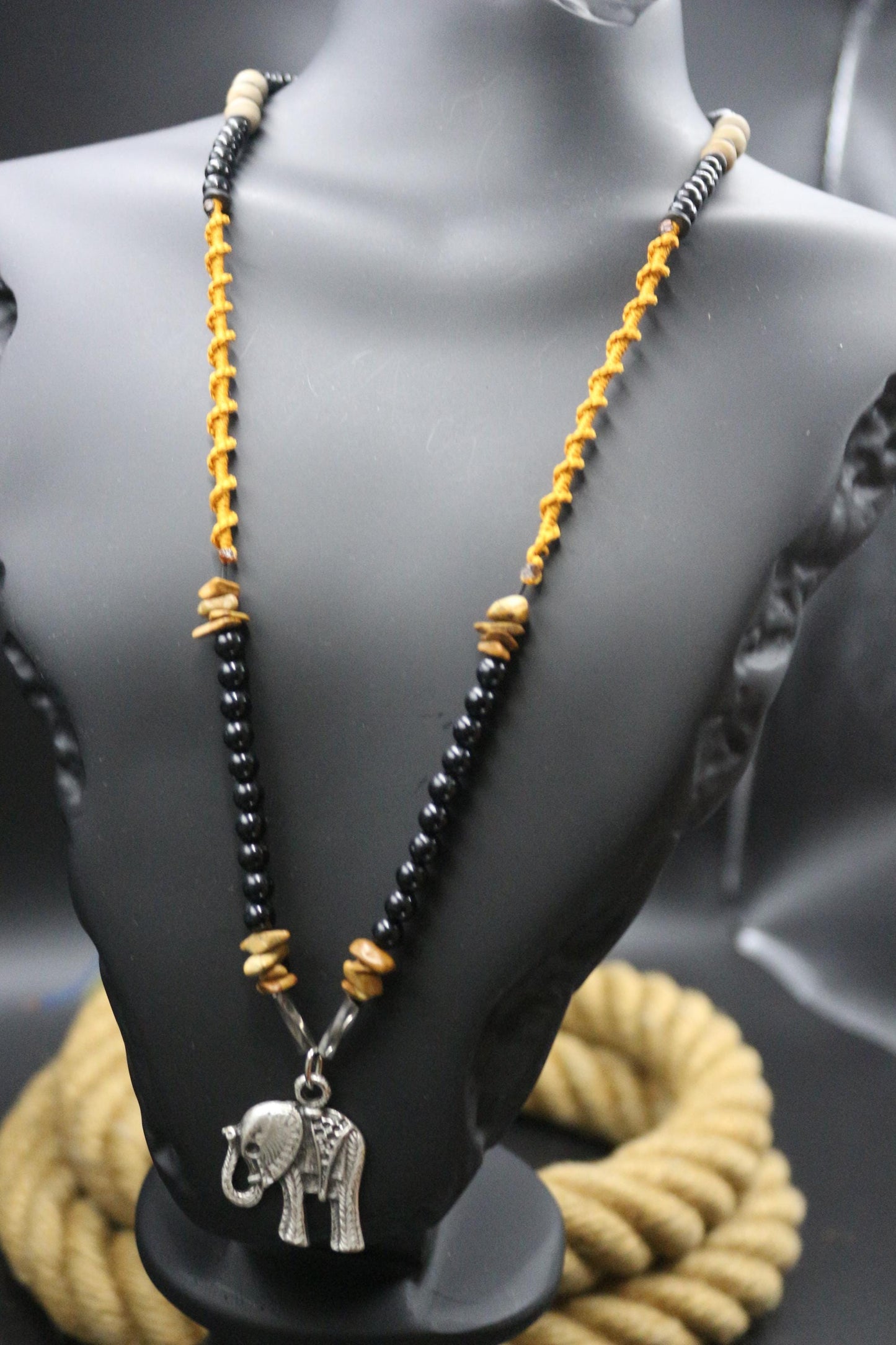 Handmade Elephant Amulet Necklace – Sacred Symbol of Luck, Protection & Prosperity | Woven Spiritual Jewelry Gift
