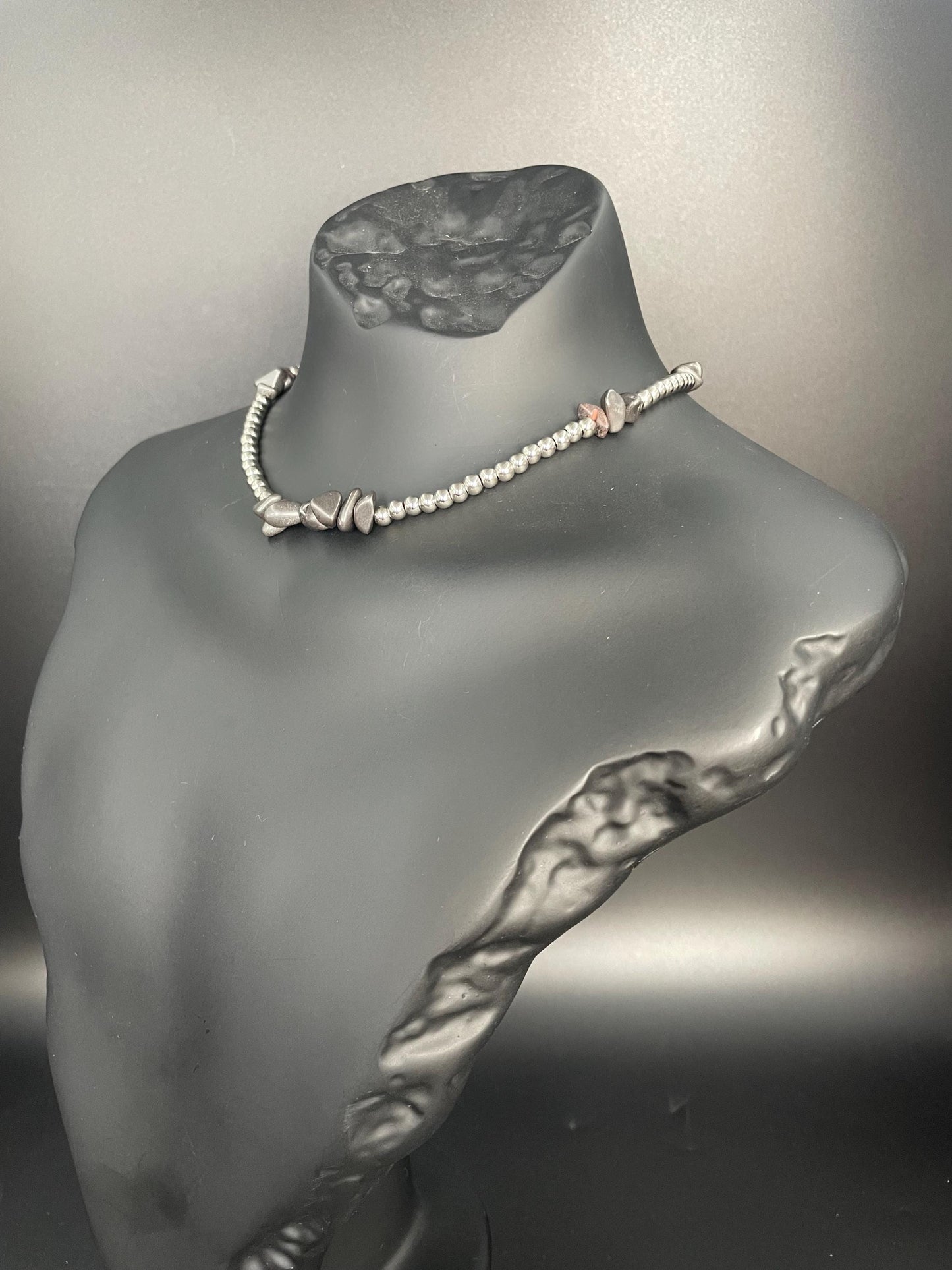 Galactic Hematite & Brass Beaded Necklace – Handcrafted Protection Jewelry