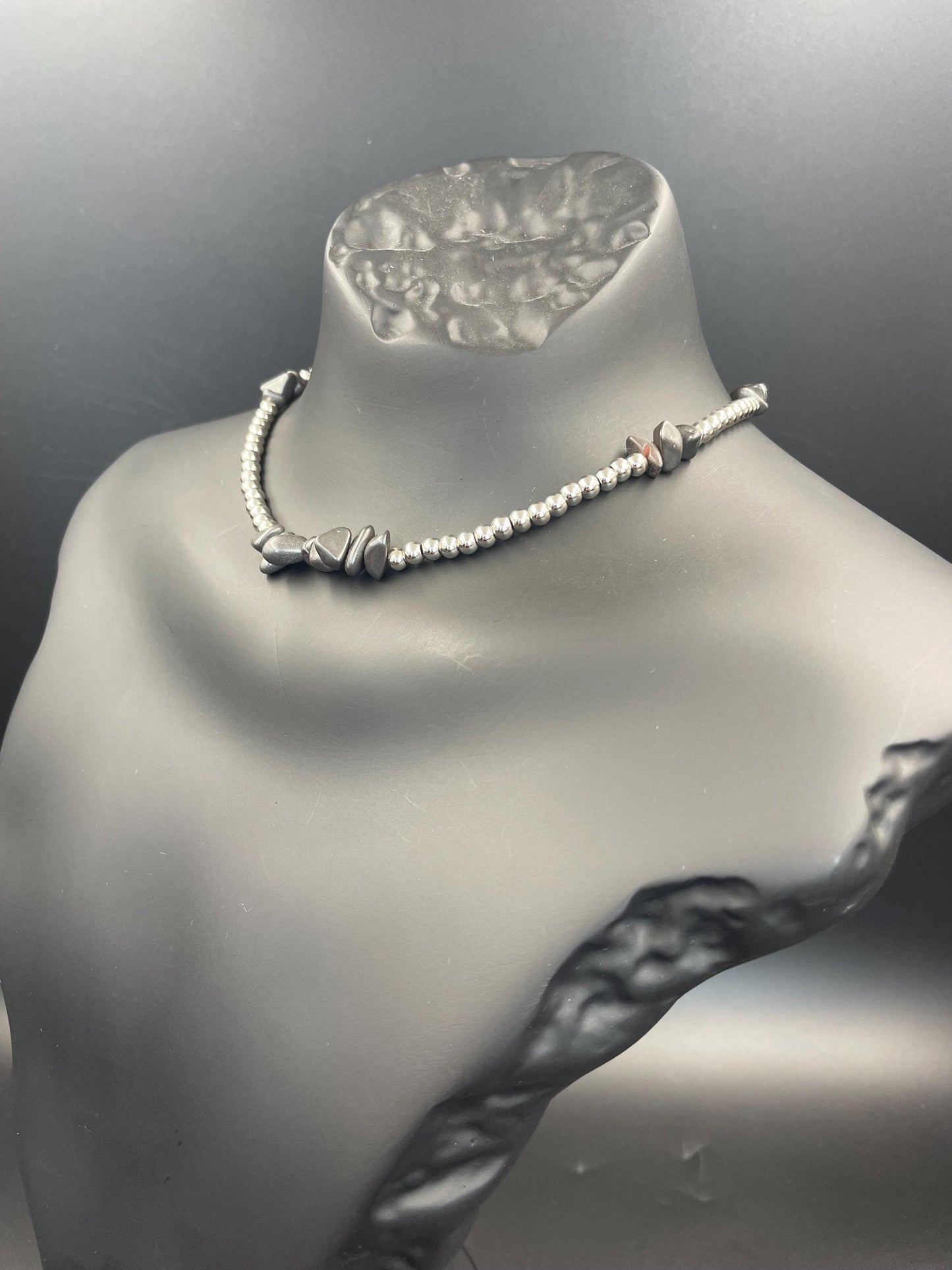 Galactic Hematite & Brass Beaded Necklace – Handcrafted Protection Jewelry