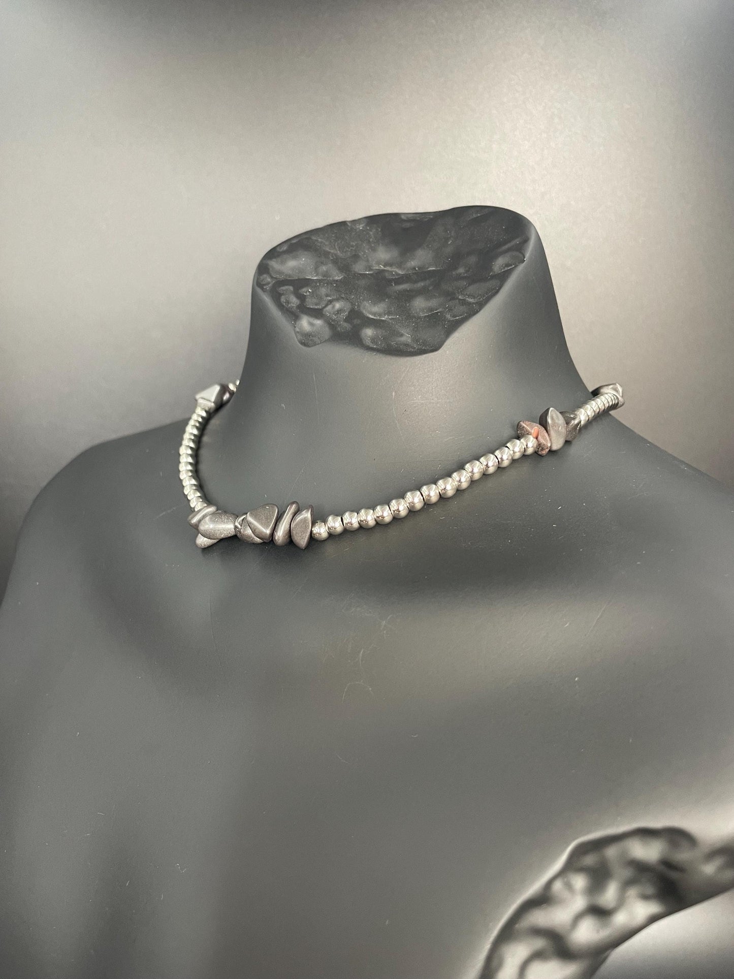 Galactic Hematite & Brass Beaded Necklace – Handcrafted Protection Jewelry