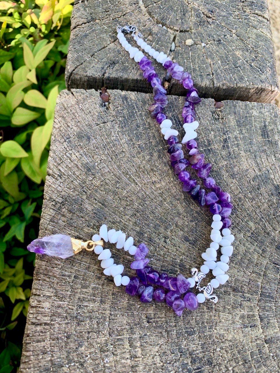 Luxury Women's Necklace | Natural Amethyst & White Agate | Handmade Elegant Jewelry